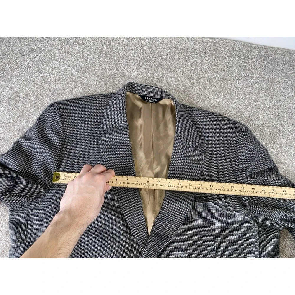 Jos A Bank Blazer 48L Houndstooth Plaid Gray‎ Wool/Cashmere Blend Preppy Read